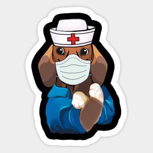 Strong Dachshund Is Wearing Mask Face Anti Virus 2020 T-shirt Sticker